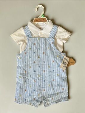 Baby Essentials Easter Bunny Overalls 2 Piece Set Size 18 Months  Seersucker New
